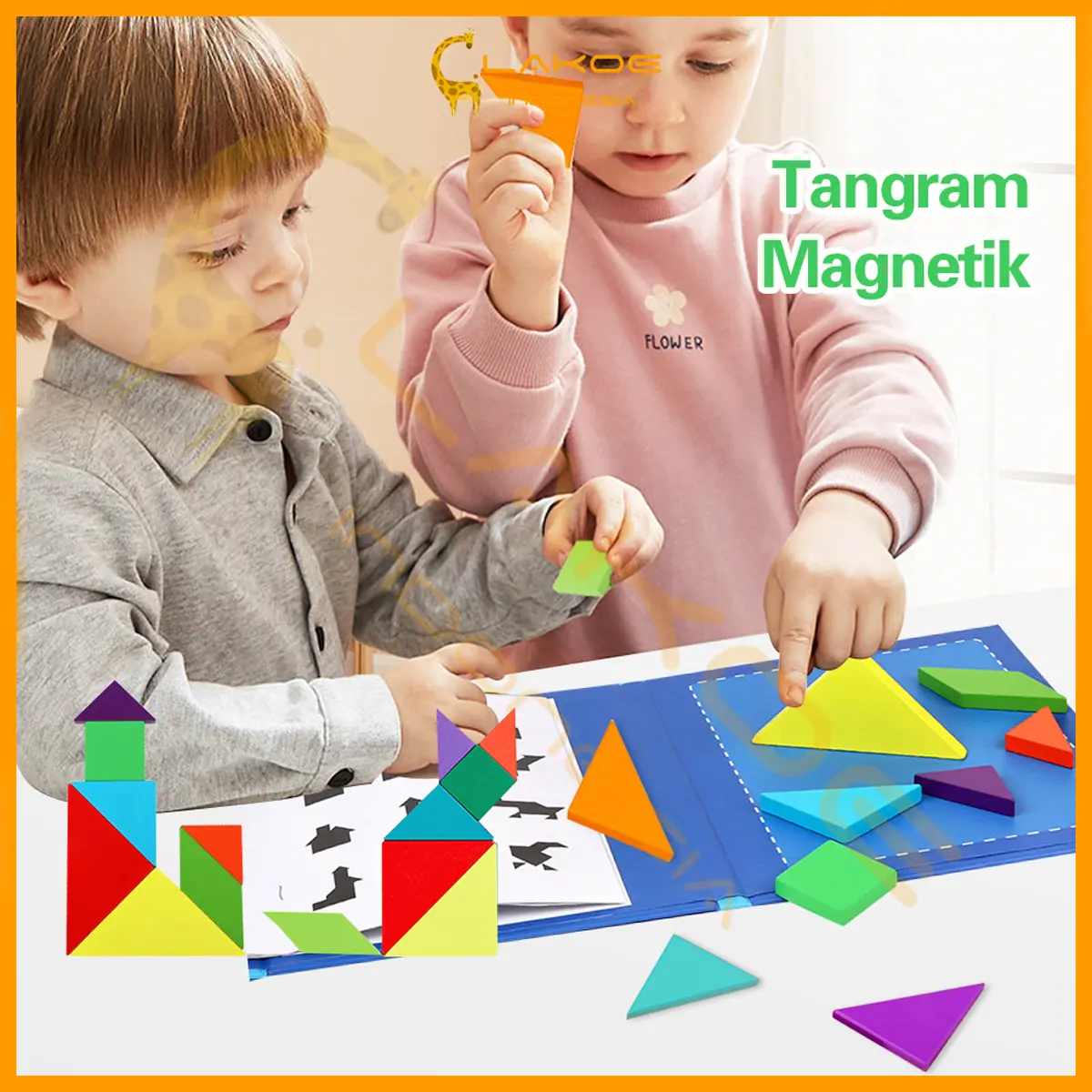 LAKOE Puzzle Tangram Mainan Edukasi Anak Montessori Puzzle Tangram Magnetik