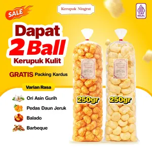 [DAPAT 2 BALL] Kerupuk Ningrat - Kerupuk Kulit Sapi Asli - 250gr - Rasa Ori Asin Gurih, Pedas Daun Jeruk, Balado