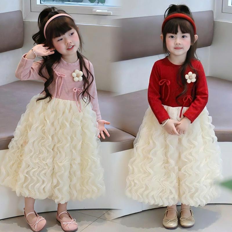  Váy Dài Tay Len Tăm Mềm Mại - Váy Công Chúa Dễ Thương Xinh Xắn Cho Bé Tặng Kèm Bờm 