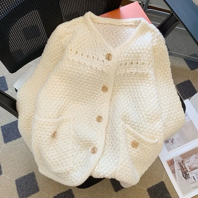 Cardigan Rajut Polos Kancing Emas 1359 Wanita - Knitwear Outer Kardigan Atasan 1