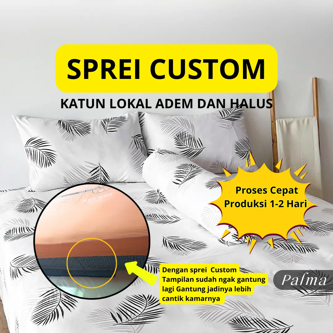 Sprei  Katun custom ukuran lengkap 90x200 100x200 120x200 140x200 160x200 180x200 200x200  dobel Karet Sarung bantal dan guling