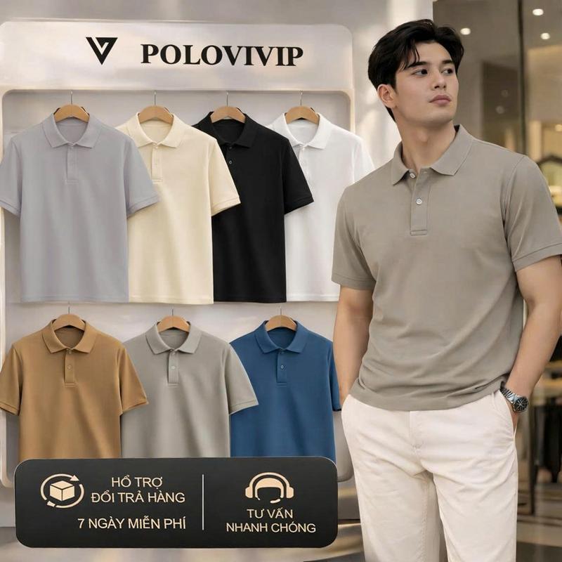 Áo Polo Nam Trơn chất liệu Cá Sấu Mềm Mịn, Mát, Co Giãn 4 Chiều - POLOVIVIP