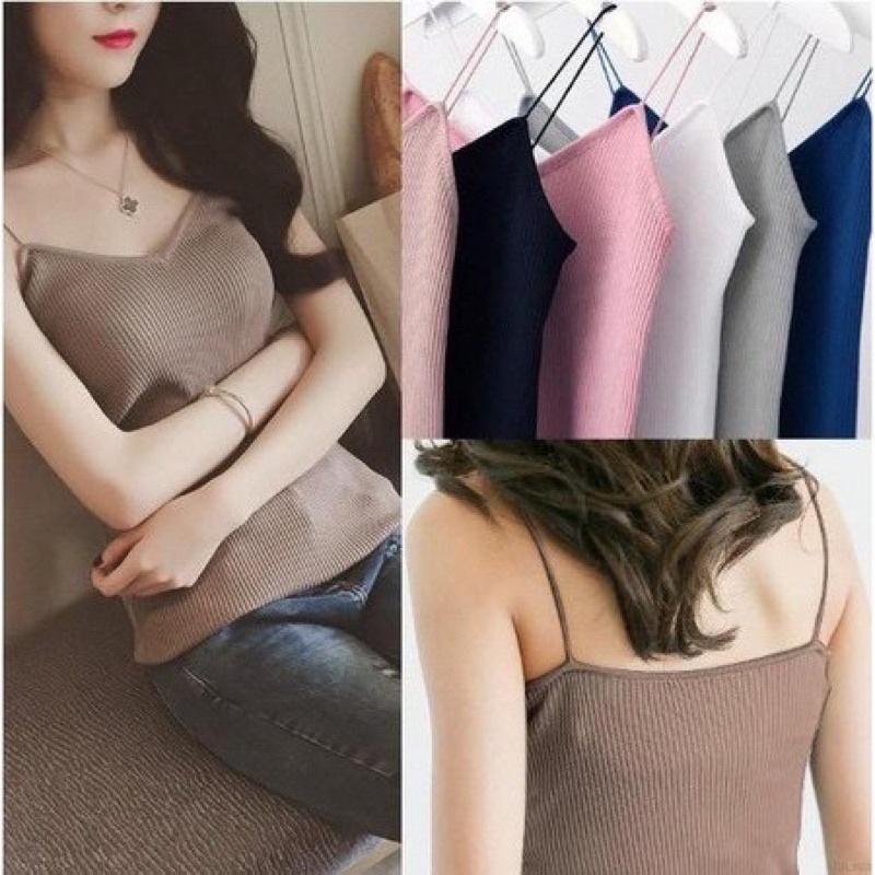 Kamisol Polos Rajut Wanita Ukuran Fit to LLD - , Atasan  Cewek Hitam Panjang atasan  rajut croptop remaja atasan  & tube dasar remaja Basic tank top tank  top Simple kaos  crop Dewasa 1