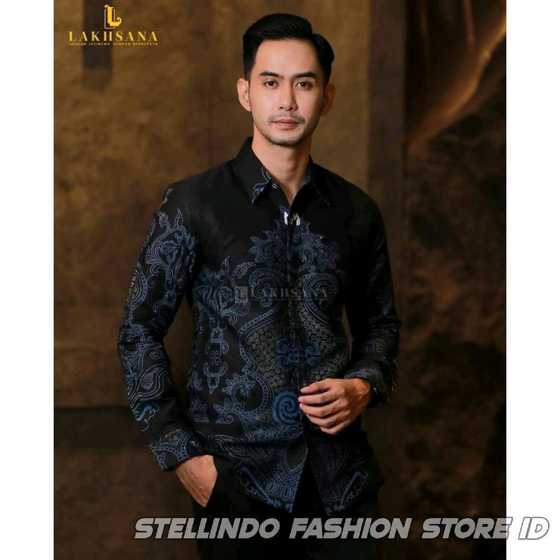 Kemeja Batik Pria Modern Katun Halus Atasan Batik Cowok Baju Kemeja Batik Lengan Panjang Hitam Size M L XL XXL 4