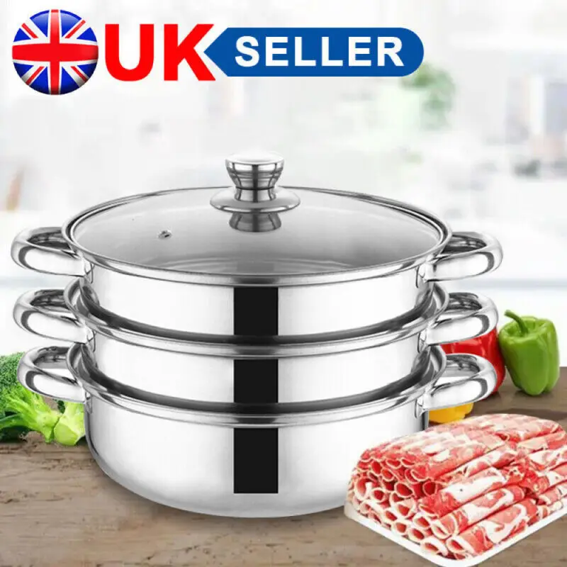28CM Large Capacity Steamer Cooker Steam Pot Lids Household Vegetable Steamer Multi-functional Soup Pot Kitchen Utensils ；Steamer Pot for Cooking 11 inch Steamer Pot, 3-tier Multipurpose  Stainless Steel Steam Pot Cookware with Lid for Vegetable, 7