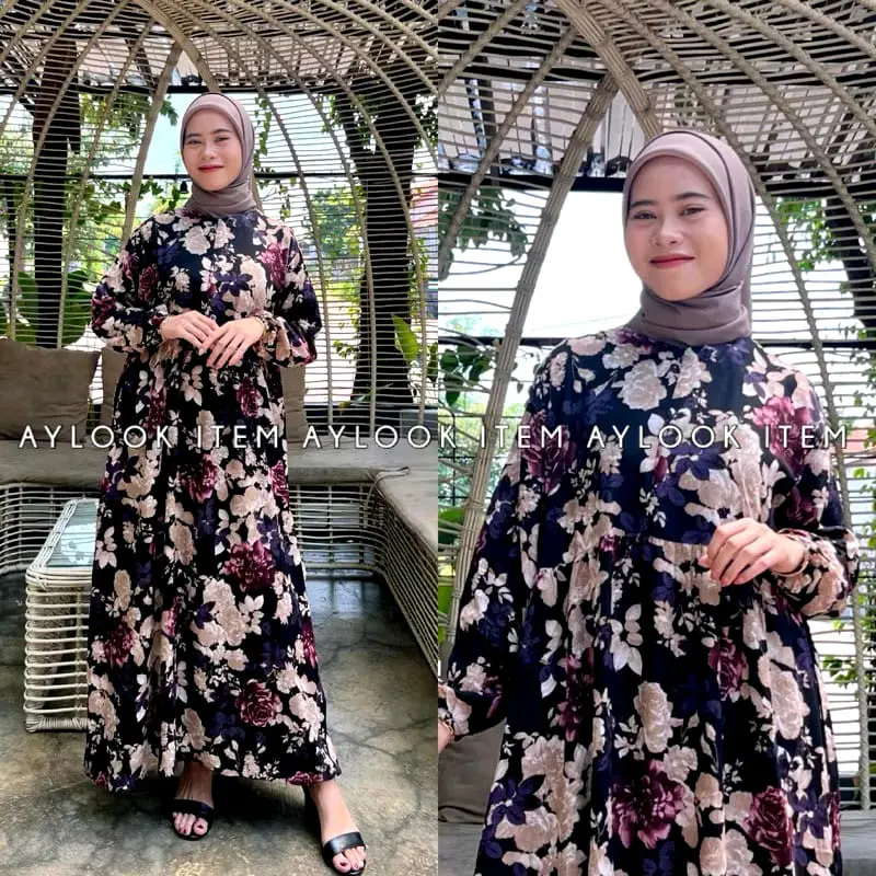MIDI DRESS RAYON MOTIF BUNGA/ HOMEDRESS BUDUI FRIENLY WANITA MOTIF TERBARU Gamis Muslim Remaja Dewasa Fit Tebal Standar Samping 7