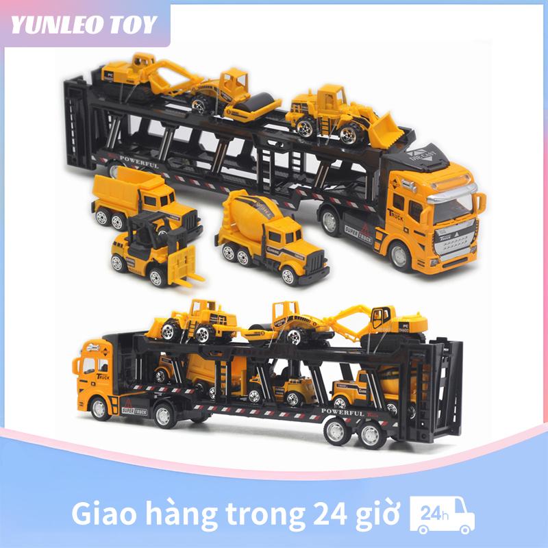 Xe đồ chơi 6 xe cho bé xe mô hình đầu kéo container chở xe ô tô đầu hợp kim có thể tháo rời đồ chơi bé trai Xe đồ chơi trẻ em xe kỹ thuật