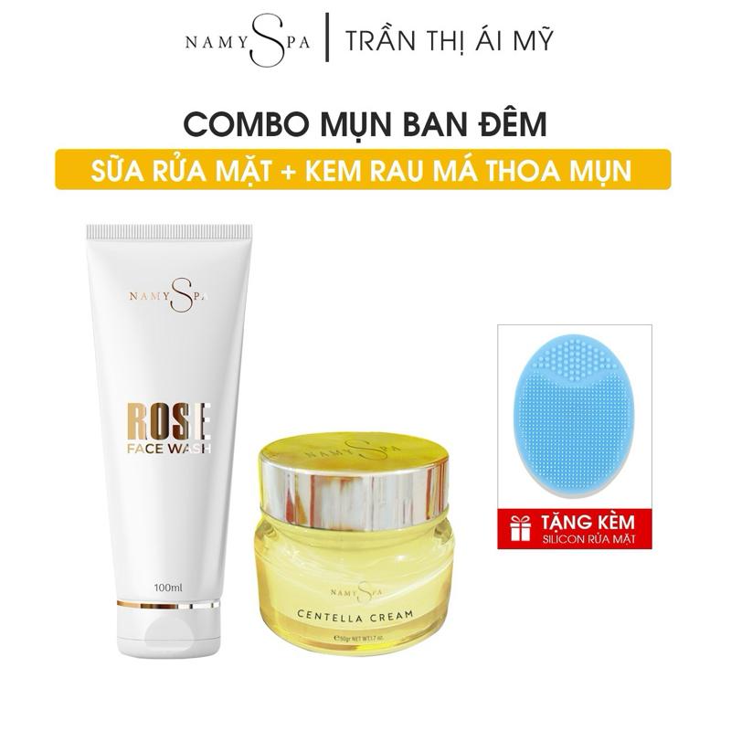 [Combo Mụn Ban Đêm] Kem Rau Má Thoa Mụn CENTELLA CREAM 10gr & Sữa Rửa Mặt ROSE FACE WASH Kềm Dầu 100ml - Hỗ Trợ  Chăm Sóc Da, Làm Đẹp Da, Skincare Nữ Nam