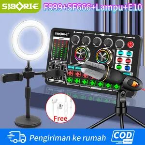 Siborie【Free headphone】F999+SF666+E10+Lampu Paket lengkap Soundcard Microphone Headphone lampu SET Satu set dudukan lengkap gratis Siap COD