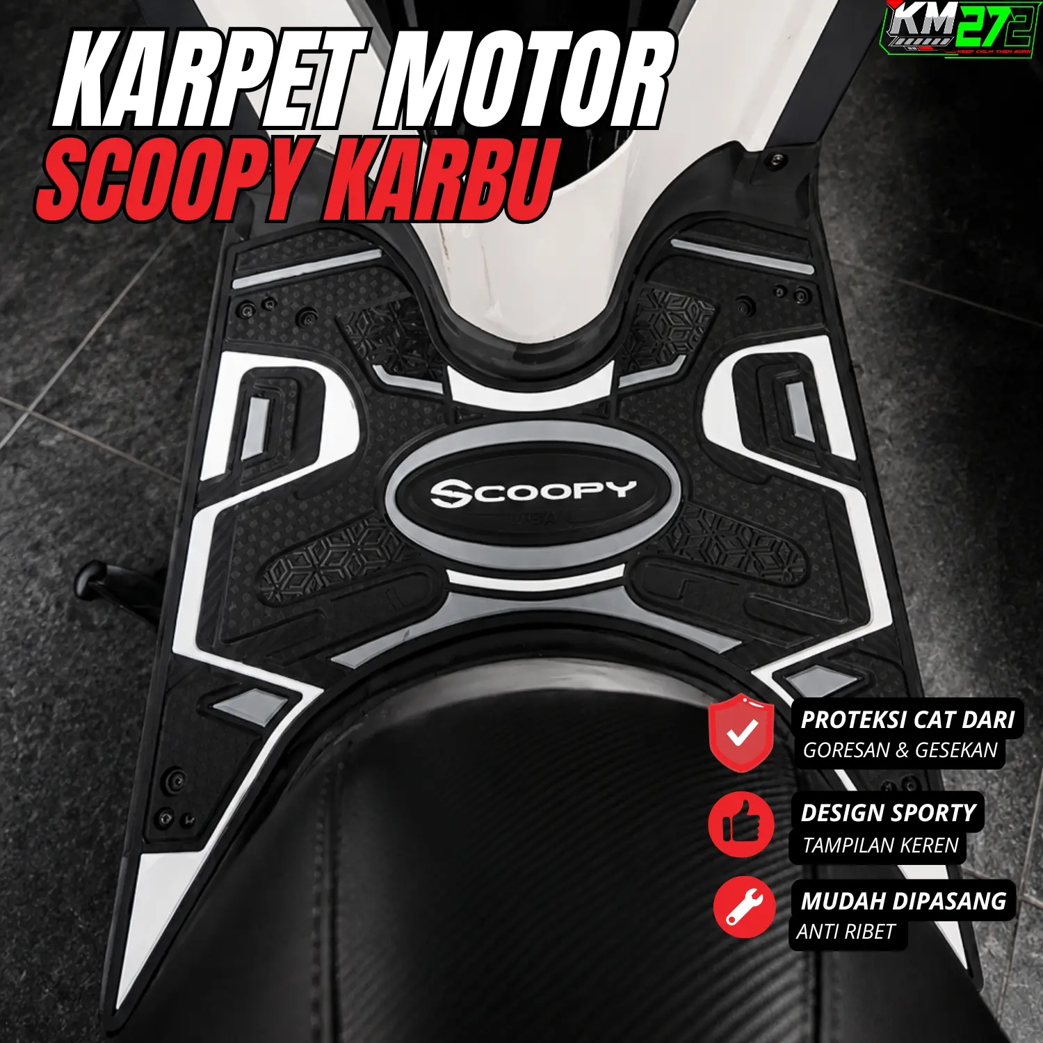 Karpet Motor SCOOPY KARBU  KM272 Full Karet Anti Licin | Aksesoris Motor Honda Scoopy Karbu