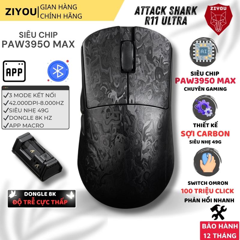 Chuột Gaming Không Dây Ziyou Attack Shark R11 Ultra - Siêu Nhẹ 49g, PAW3950MAX 42K DPI, Polling 8KHz, Pin 300mAh, App