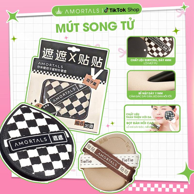 《Amortals.Vietnam》Combo Bông Mút Trang Điểm Song Tử AMORTALS Gồm 2 Mút Kèm Hộp Có Nhiều Phân Loại Hỗ Trợ Lớp Nền Mịn, Xinh