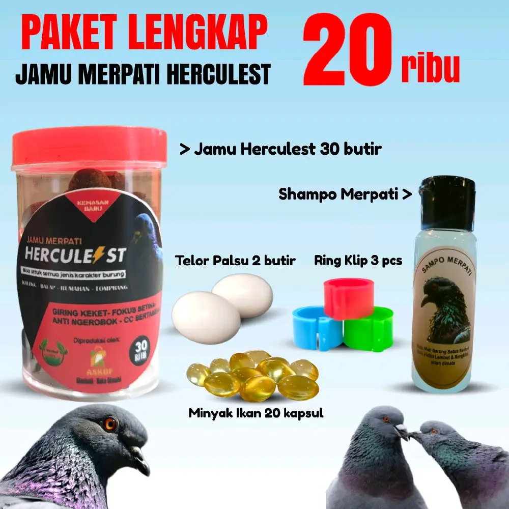 Jamu Merpati Herculest 30 butir Paket Lengkap Merpati giring keras fokus betina anti ngrobok stabil tinggi Stamina Joss hercules