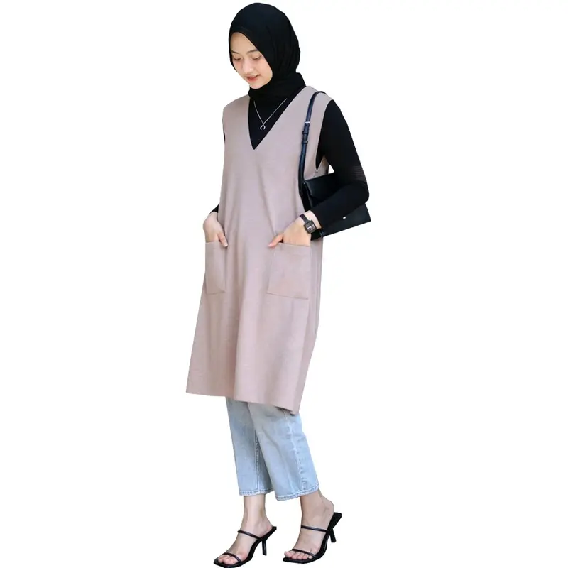 Outer Cardigan Blazer Wanita Panjang Tanpa Lengan-Rompi Long Vest Wanita Terbaru Style Kekinian Atasan Basic 4