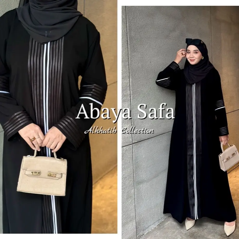 ALKHATIB ABAYA GAMIS HITAM MOTIF SAFA BAHAN JETBLACK GRADE A READY SIZE S M L XL XXL ABAYA SIMPLE Muslim Wanita Syari