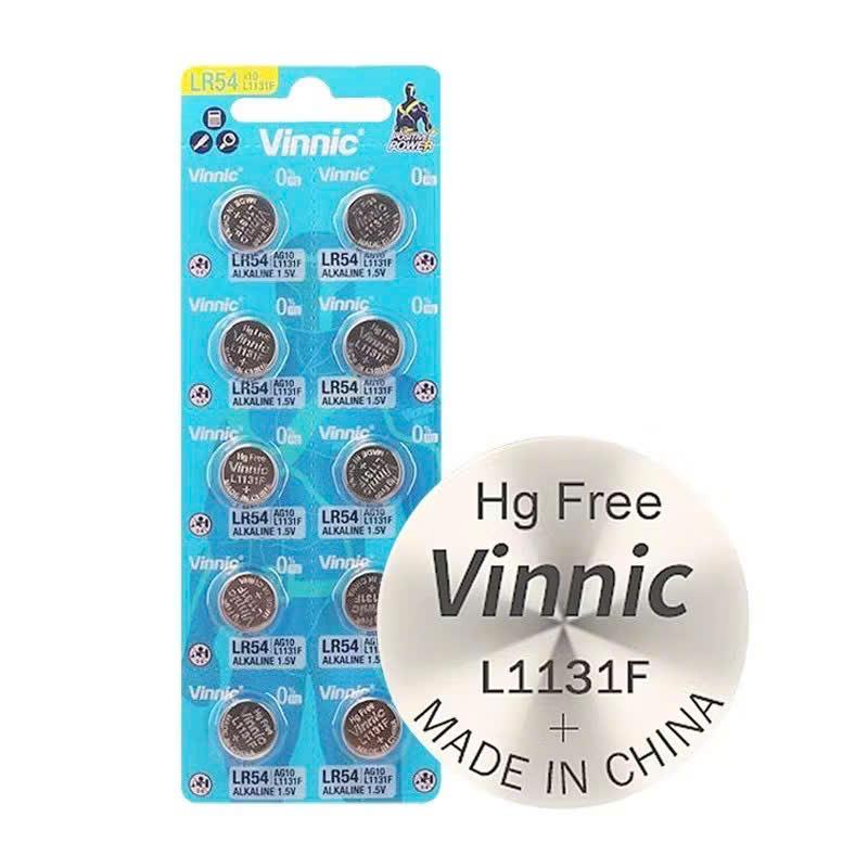 Vỉ 10 Viên Pin VINNIC LR54 / L1131F / AG10 / 189 / LR1130 Alkaline 1.5V