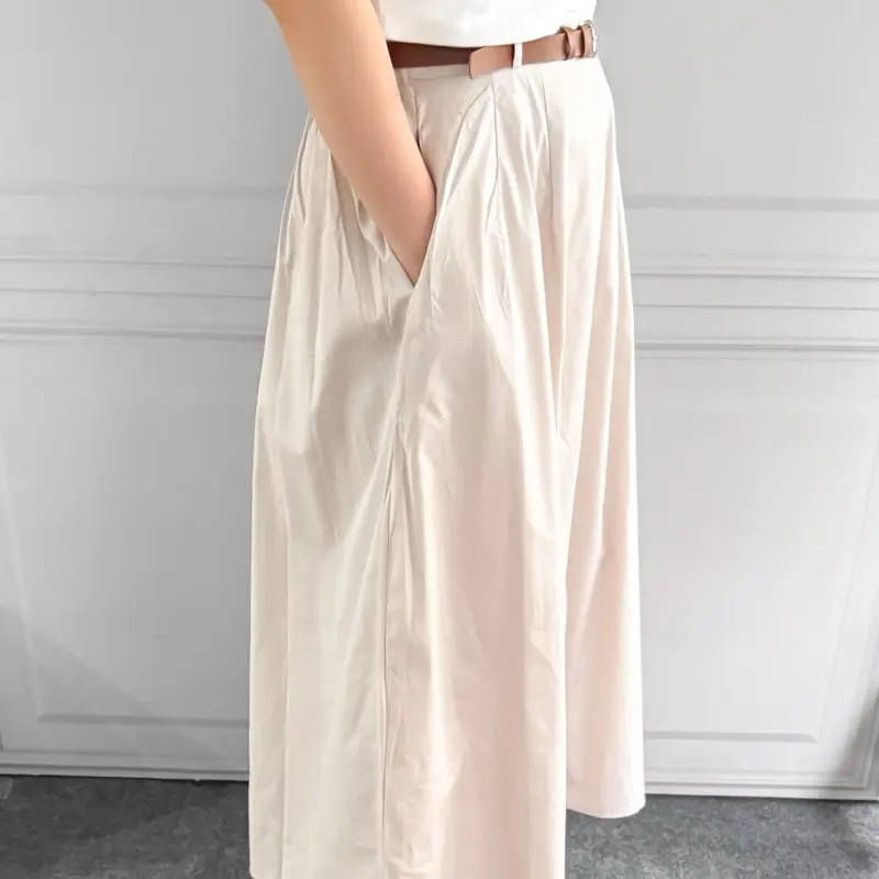 Rok Maxi Highwaist A-Line Wanita Katun Panjang Dengan Belt Sabuk - Casual, Cewek, Midi, Serut, Mini, Dewasa, bawahan 6