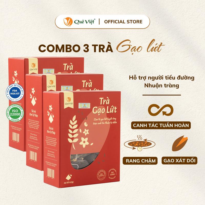  Combo 3 Trà gạo lứt Quê Việt + quà tặng tùy chọn - Hộp  450g 600g   Nước Trà Tea Chè 