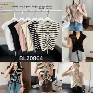 [LOVELITE] Yuri Drawstring Wide Shoulder Knit Top | Atasan Korea Wanita Dewasa | Atasan Serut Wanita Casual