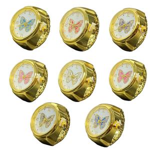 Jam Tangan Jari, Gaya Punk Vintaj, Tali Elastik, Jam Tangan Aloi, Cincin Pasangan, Jam Barang Kemas, Cincin Jam Roman Retro, Sesuai untuk Wanita dan Lelaki, Corak Rama-rama Berwarna-warni jam  couple  set Jewelry Rings