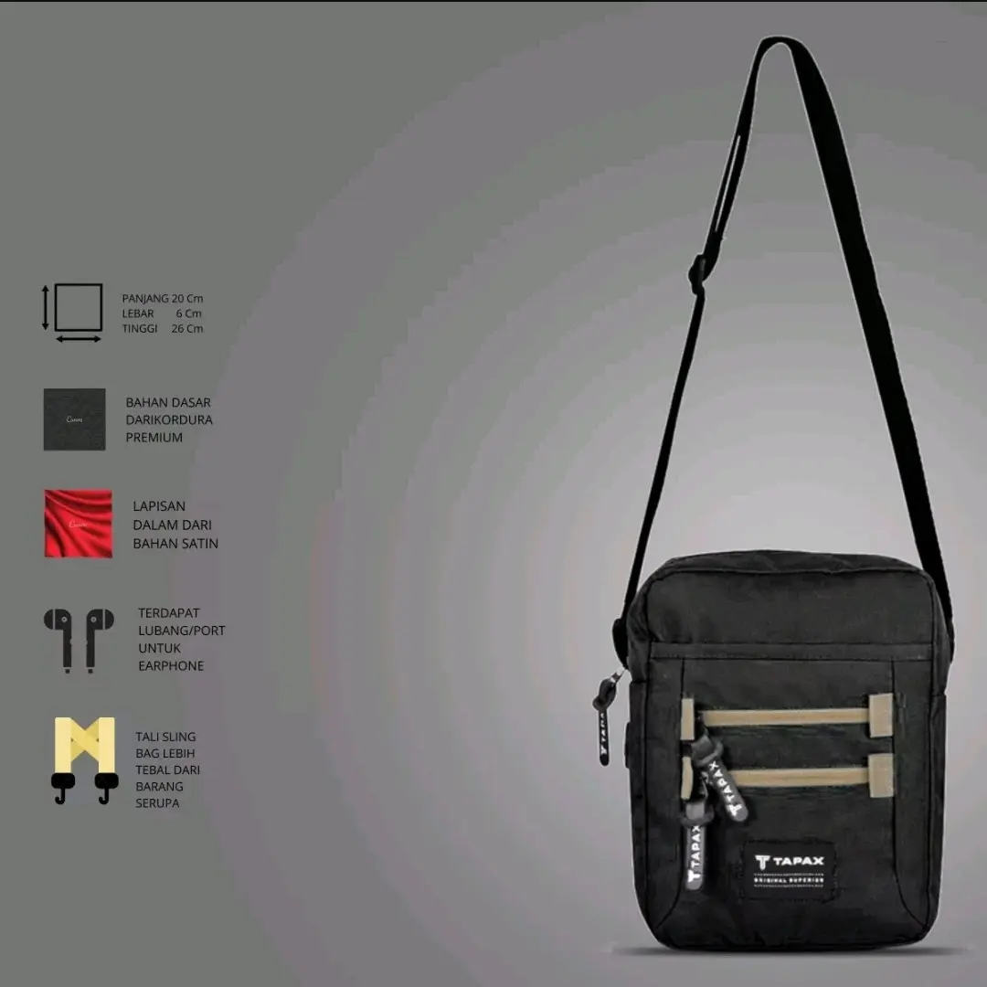 Tas Selempang Pria/Tas Slingbag Waistbag Pria Tapax Young Original Hitam