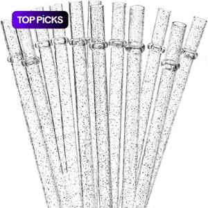 繰り返し使えるストローとクリーニングブラシセット、12本入り耐久性プラスチック製カラフルなグリッターストロー、家庭やキッチン、パーティー、ピクニック、アウトドア用飲料用品