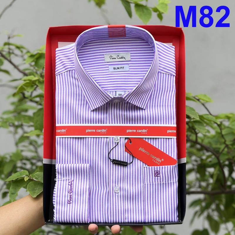 Áo Sơ Mi Nam Pierre Cardin, Áo Sơ Mi Nam Dài Tay Kẻ Sọc Xanh Vân Nổi, Cúc Khắc Chữ Mẫu Mới 2025