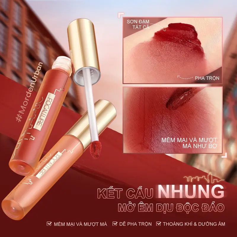 Son môi Focallure MordenUrban Misty City Son tint nhung mờ Thoáng mát Vừa vặn Dưỡng ẩm Sắc tố cao Lâu trôi Mềm mượt + [Free Gift] Acne Mask 1pcs 3
