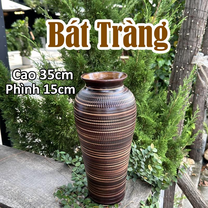 LIVE Bình Gốm Đùi Dế Men Nâu Mộc Cắm Hoa decor Gốm Sứ Bát Tràng