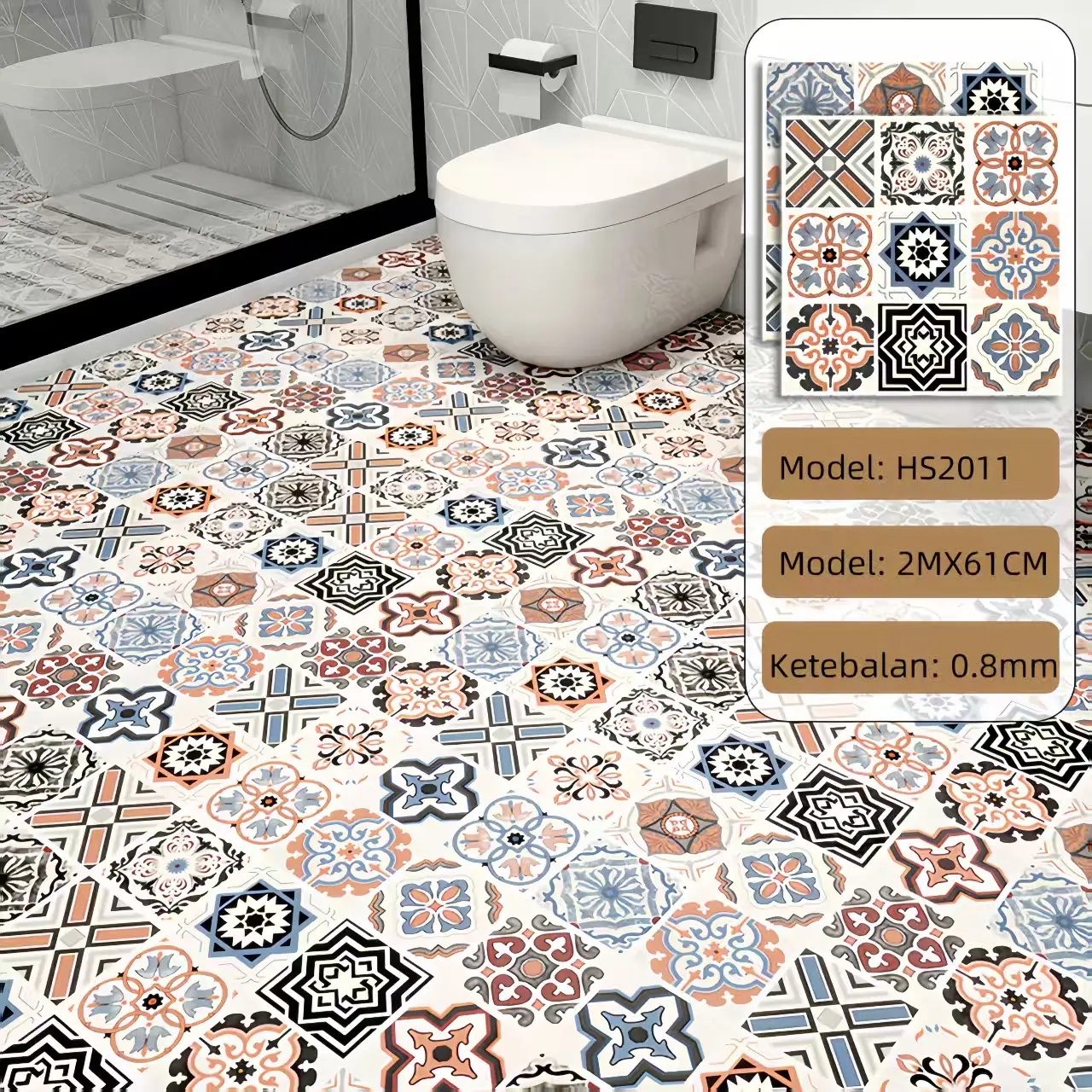 2M/5M *61CM Lantai PVC Stiker Perekat Diri Stiker Lantai Kamar Mandi Toilet Tahan Air Lantai Stiker Non-Slip Dapur Lantai Stiker Perekat