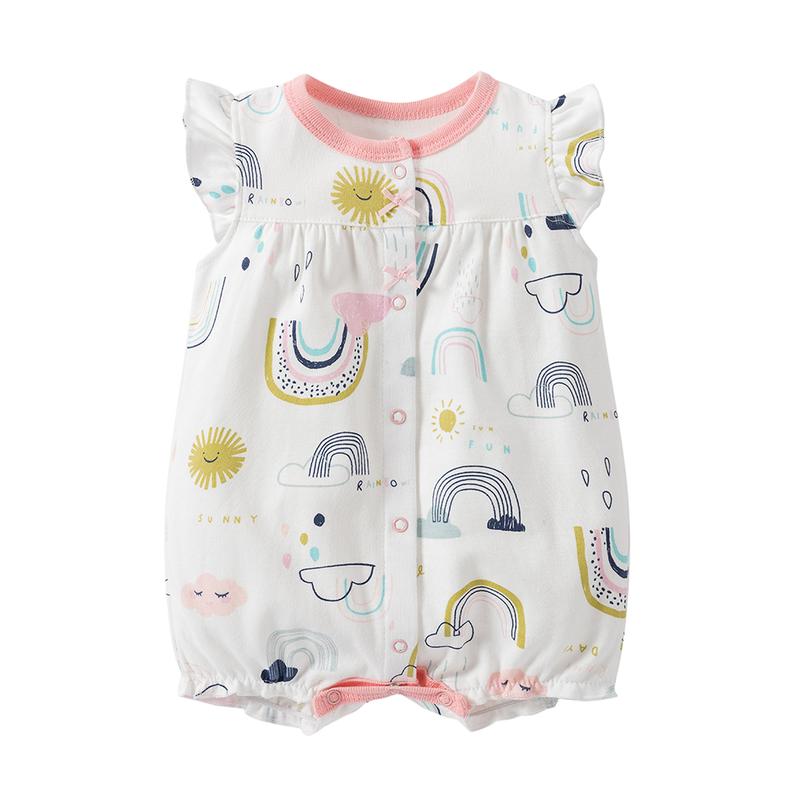 Bayi Perempuan Romper Katun Lengan Pendek Kancing Bayi Bodysuit Pakaian Anak-Anak Musim Panas 7