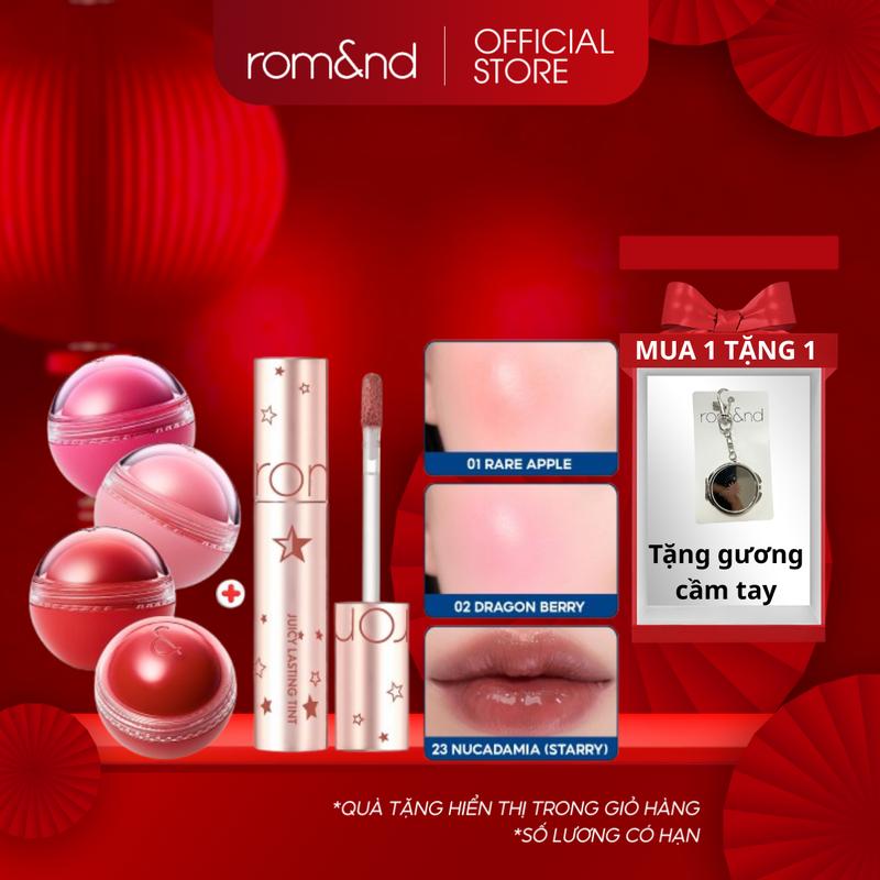 Rom&nd Combo Má Hồng Kem Romand Dạng Lăn Juicy Roll Cheek 8.4g + Son Tint Bóng Juicy Lasting Tint Starry Edition #23 Nucadamia