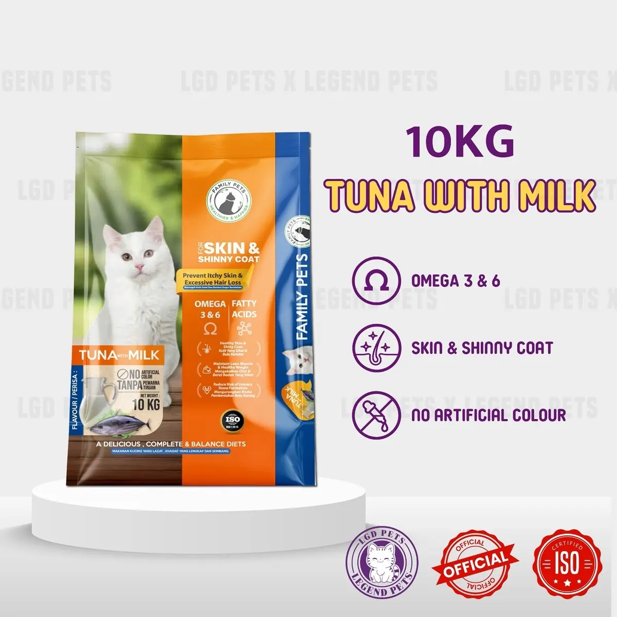 Family Pets Makanan Kucing 10KG Protein 28% Tuna With Milk Kibble Kucing [For Skin & Shinny Coat ]