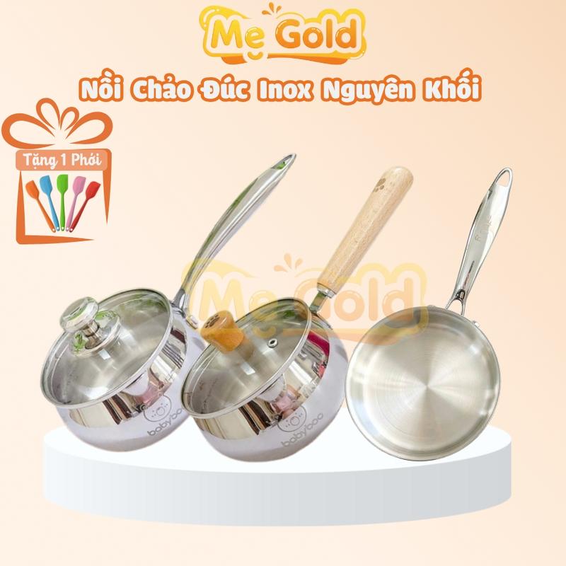 Nồi chảo quánh cháo inox 304 đúc nguyên khối 14cm nấu đồ ăn dặm cho bé, Nồi quánh inox đúc nguyên khối 304 cao cấp