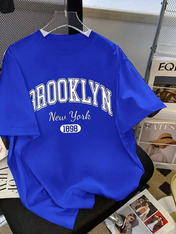 Baju Distro Bahan Cotton Combed 24s Premium 100% Tebal dan Adem - Lengan Pendek Motif Brooklyn Biru Benhur Terbaru - Kaos Unisex