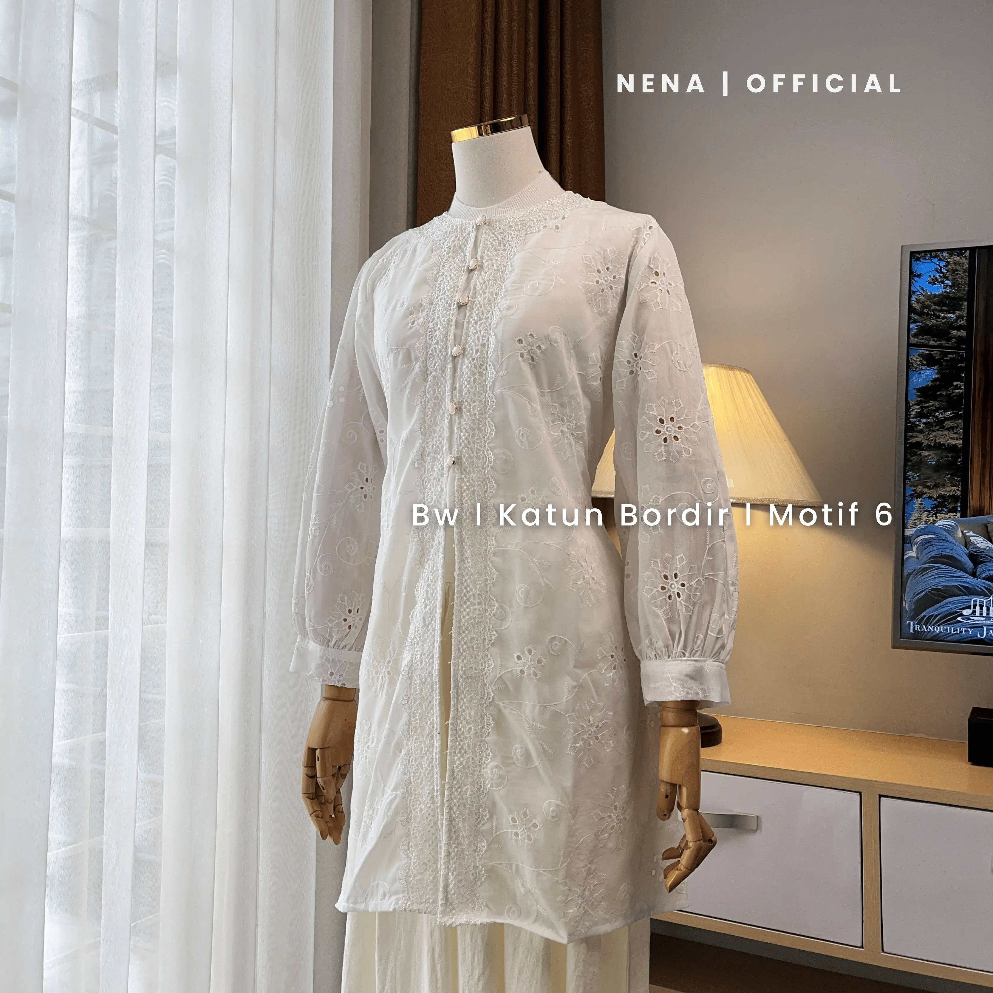 Broken White Cotton Hole Bordir Motif 6