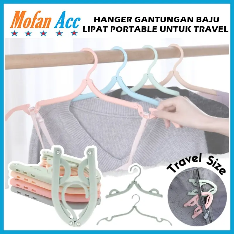Hanger Lipat Gantungan Baju / Cantelan Jemuran Pakaian Baju Syal Hijab / Foldable Hangers For Travel Portable Serbaguna Travelling