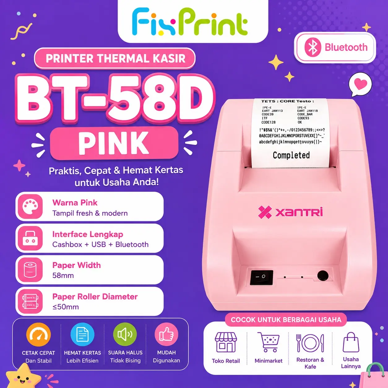 PRINTER KASIR/PPOB BT58D THERMAL 58MM IWARE C58BT BT-58D PRO  ANDROID (USB+BLUETOOTH) / Barcode Scanner Xantri U3-C