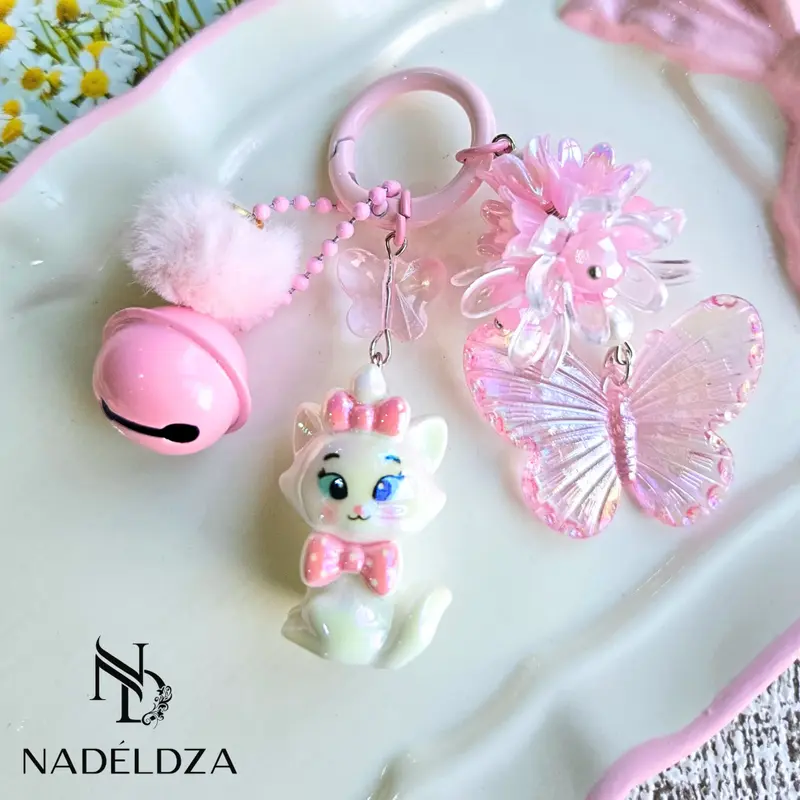 Nadeldza Mini Strap Chain Bag Charm Marie Cat Luxury Karakter Kucing Kupu  Pompom Bunga Lonceng Bunyi / Gantungan Tas Hp Karakter Marie Cat Kucing Lucu 5
