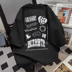 Gaya Amerika Merek yang trendi Alfabet Inggris Coretan pencetakan baju atasan wanita terbaru kaos pria oversize couple t shirt vintagee