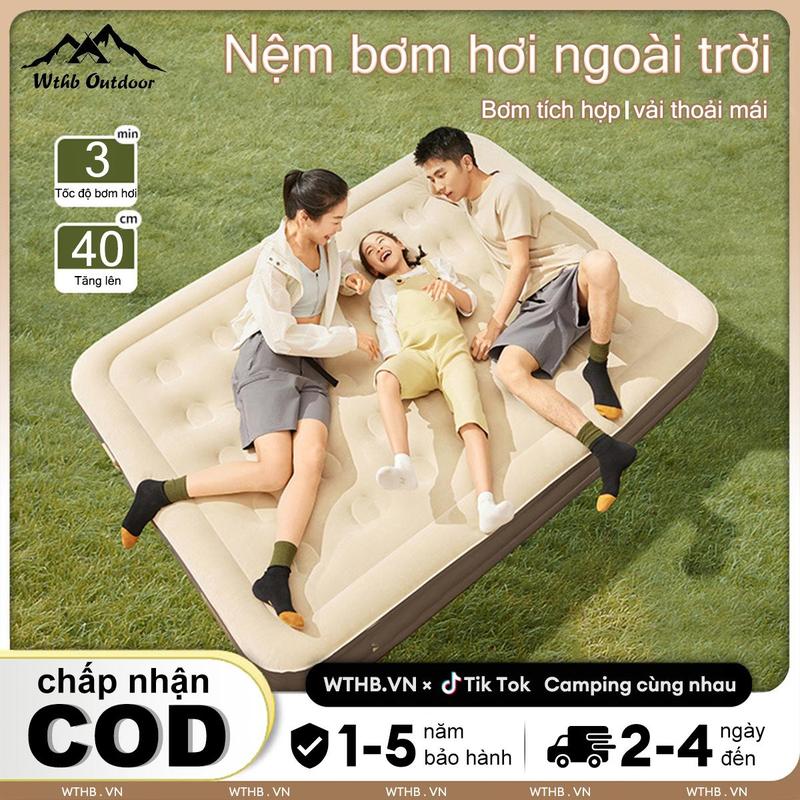  【Quà Máy Bơm Điện  Đệm Hơi Tự Bơm Giường hơi đơn đôi Giường bơm hơi kèm gối và bơm điện Độ dày 25-40cm dùng ở nhà hoặc đi cắm trại 