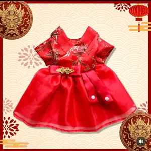 Bamboo Cheongsam Dress Imlek CNY Baju Hewan Anjing Kucing Lucu Premium
