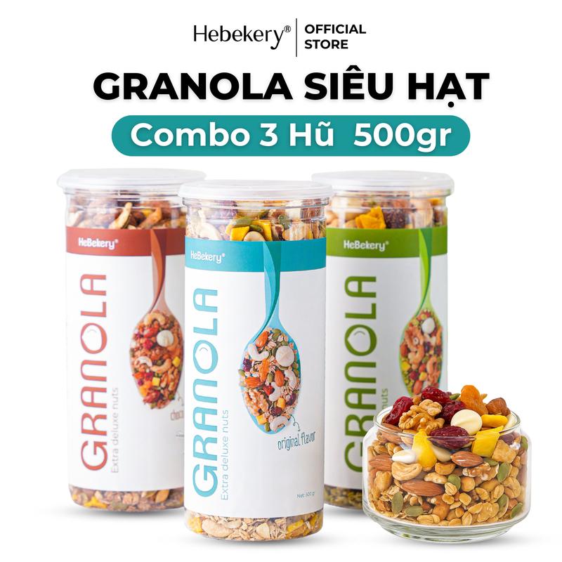 Combo 3 Hũ 500gr Granola Siêu Hạt Dinh Dưỡng 3 Vị - Ngũ Cốc Dinh Dưỡng HEBEKERY by HEBE Food Thức Ăn Hạt Ngũ Cốc Socola