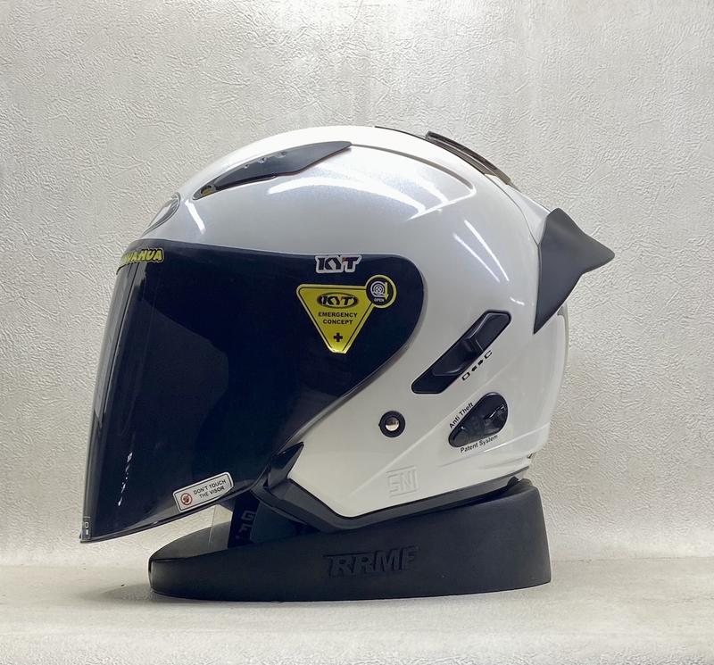 KYT Galaxy Flat R Solid White I Flat Visor Iridium I Spoiler - Helm Half Face Motorcycle 6
