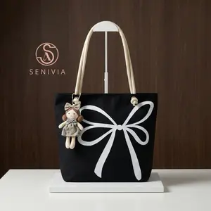 SENIVIA -  Totebag Sumbu Motif Pita Tas Wanita Resleting Tas Bahu Jinjing Kuliah Minimalis Elegant