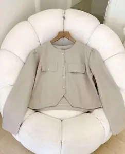 Sonia Blazer Crop Top - Blouse Crop Top Wanita Korean Style Terbaru- Baju Kancing Atasan Panjang Casual Cewek Dewasa Oversize Jaket Linen