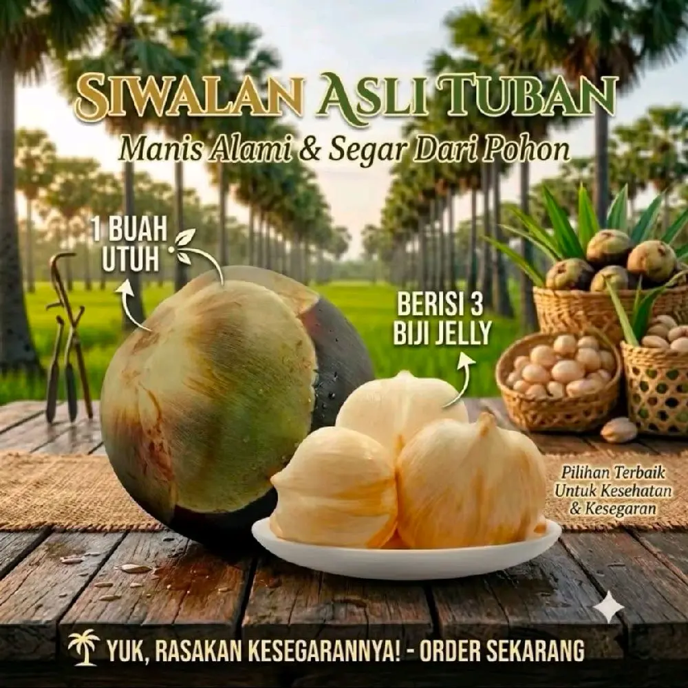 Siwalan Asli Tuban Manis Alami & Segar Dari Pohon 1 Buah Utuh Berisi 3 Biji Jelly Pilihan Terbaik Untuk Kesehatan & Kesegaran
