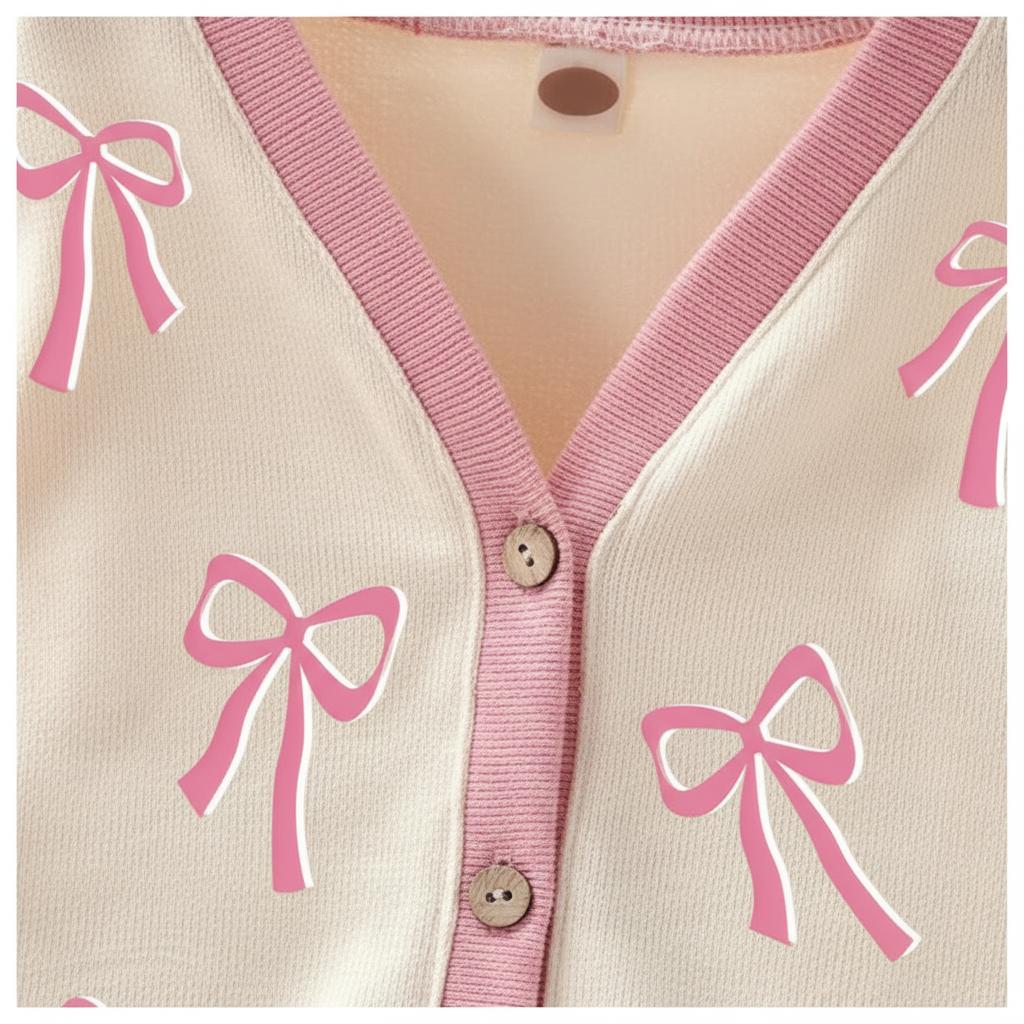 CAIFU Jaket Cardigan Pita Cream Anak Perempuan Lengan Panjang Y2K Usia 3-12 Tahun Bahan Lembut Halus Nyaman Adem Variasi Warna Pastel Cantik Fashion