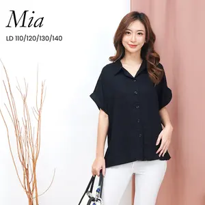 [ MIA ] LD110/120/130/140 Kemeja Wanita Polos Lengan Pendek Rayon Twill Premium Full Kancing Aktif Busui-Friendly Nyaman Wanita Atasan Jumbo Bigsize
