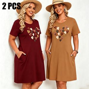 2 Pzas Vestido Mujer, Set Estilo Maldé, Casual Holgado Estilizante, Tela Algodón Transpirable con Bolsillos, Uso Diario, Ropa de Amigas